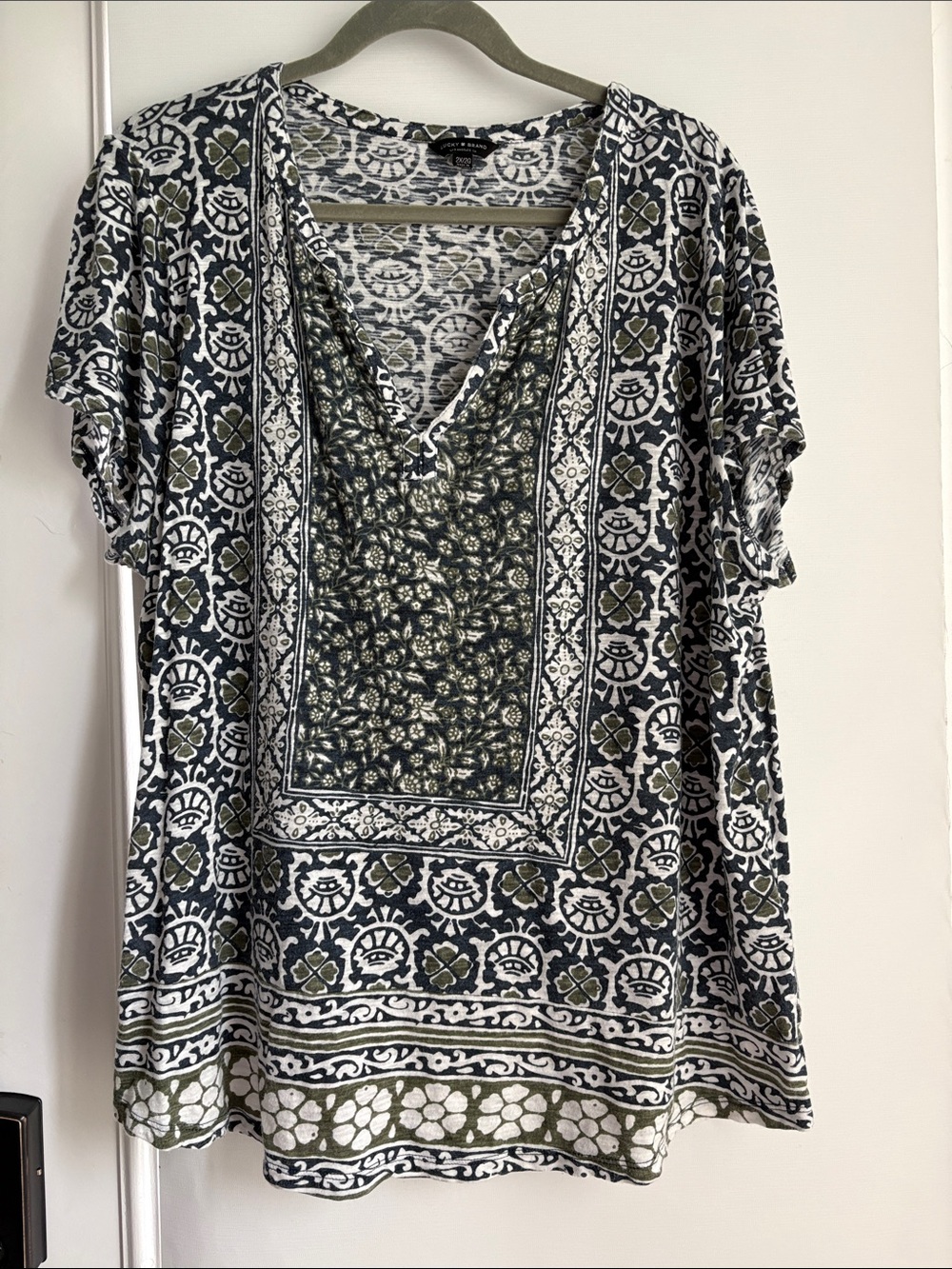 Lucky Brand Olive & Black Print V-Neck Tunic